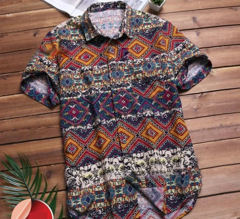 

PYJTRL New Hawaiian Style Men's Flower Shirt Beach Tourism Leisure Vacation