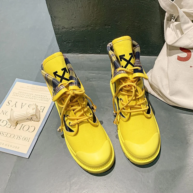 Женские парусиновые ботильоны цвет желтый белый черный женская обувь на