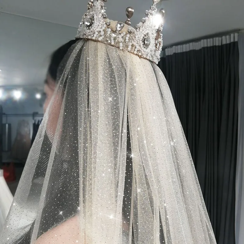 Фата свадебная с блестками Длинная натуральсветильник ым и темным светом для