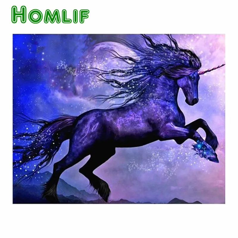

Полноразмерная/круглая 5D Вышивка «сделай сам», алмазная живопись «Ночной Единорог», вышивка крестиком, мозаика, домашний декор, подарки