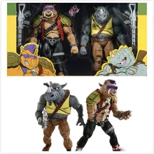 2pcs/set Anime Rocksteady Bebop Turtle Figure Neca Action Figure Shredder Michelangelo Foot Solder Donatello Krang Figurine Toy