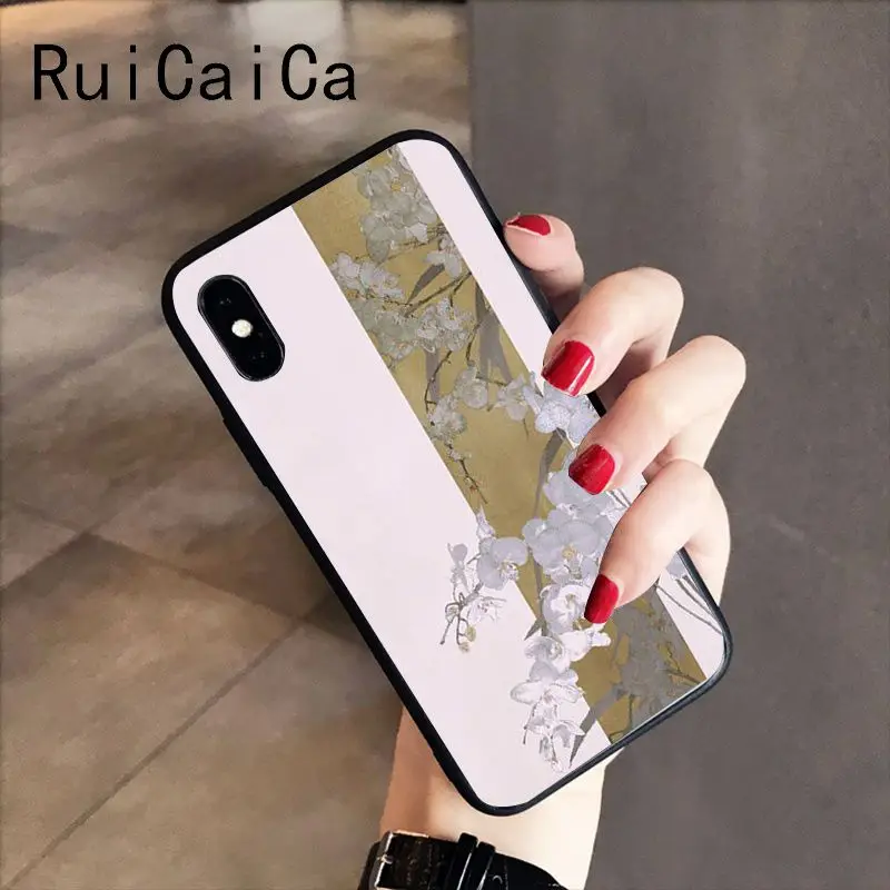 RuiCaiCa китайский художественный цветок Сакура слива Роза пион черный ТПУ Телефон