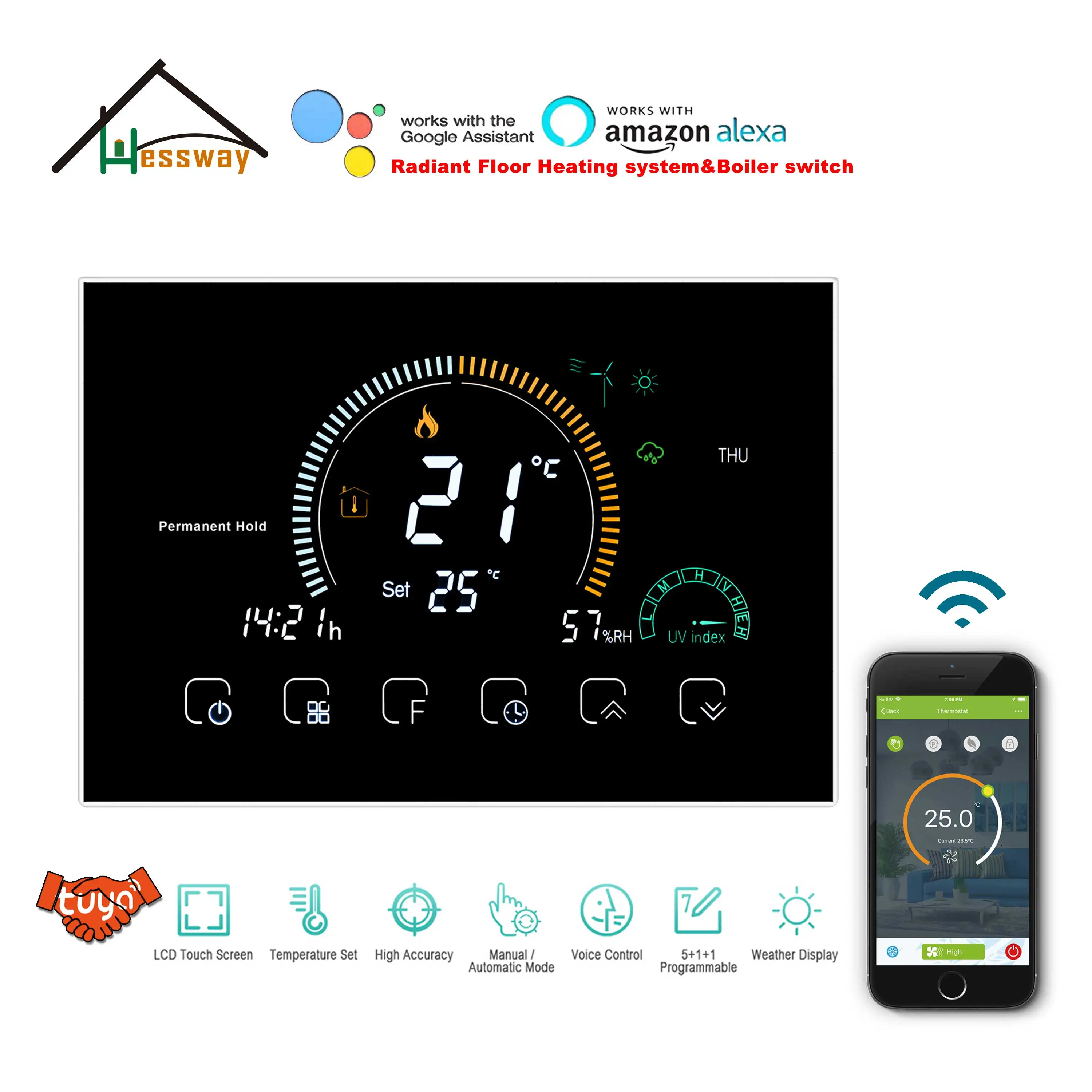 HESSWAY WIFI TUYA система отопления Hvac термостат переключатель для теплового