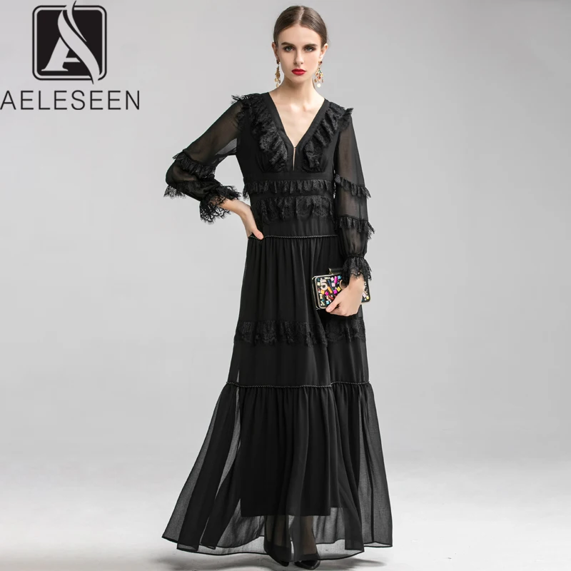 Женские вечерние платья AELESEEN кружевное платье макси в европейском стиле с