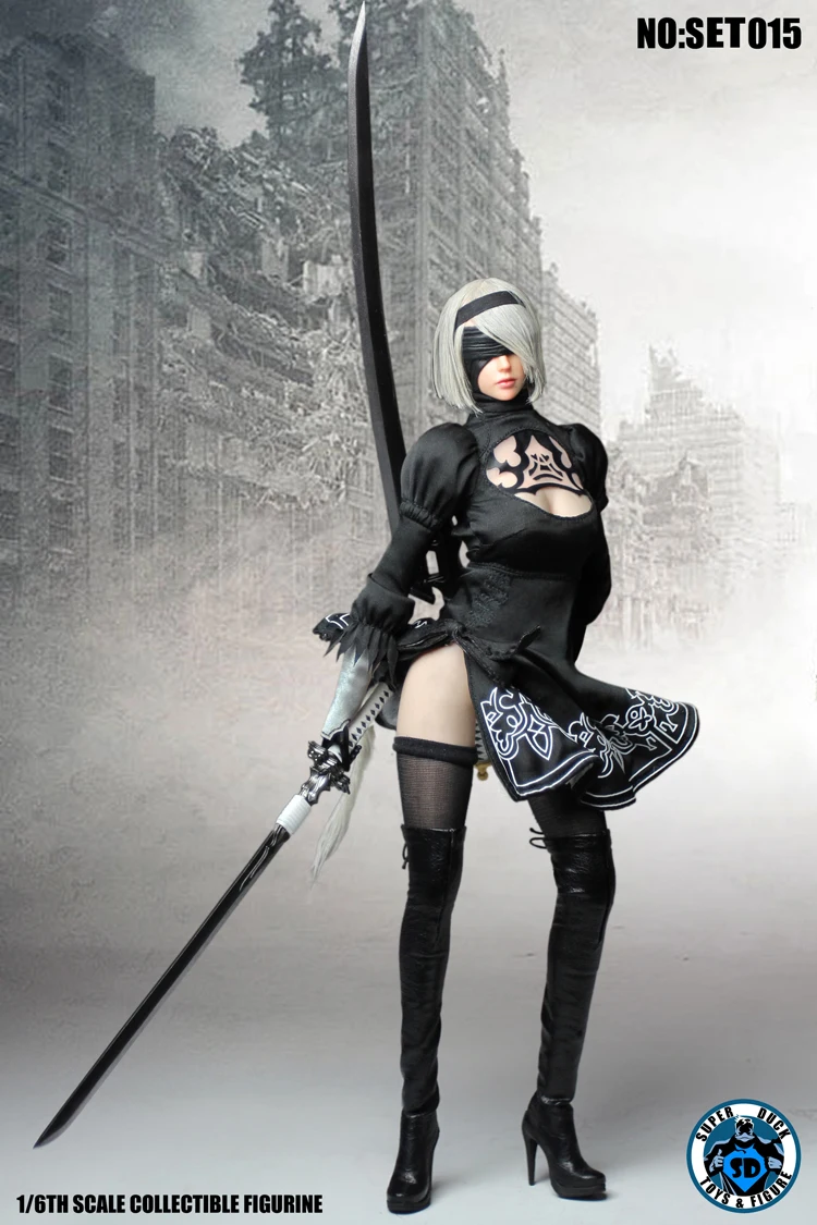 

SUPER DUCK 1/6 SET015 Sexy 2b NieR Automata Head Sculpt with Clothes Weapons Model Set Diy Action Figures