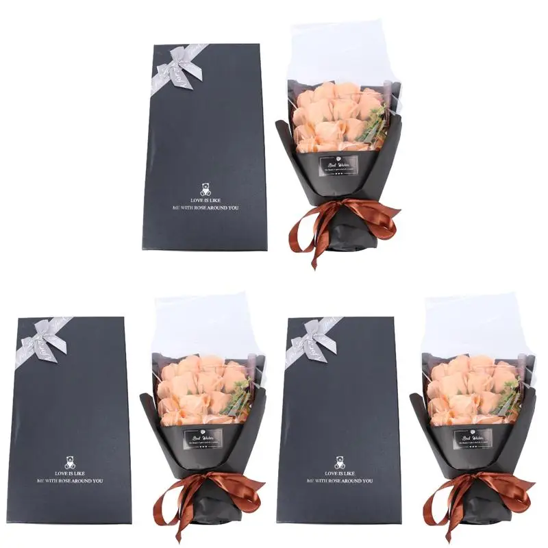 

3 Boxes of Soap Rose Bouquet Gift Box Soap Flower Decorative Bouquet Present