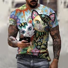 Новинка 2021, модная футболка для мужчин, крутая футболка с 3d принтом кошек, летняя повседневная футболка с коротким рукавом и круглым вырезом, футболка в стиле хип-хоп, мужская одежда