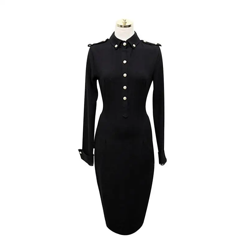 

Autumn New Elegant Long-sleeved Single Breasted Slim Bodycon Dress Women's Korean Style OL Professional Office Sheath Dresses