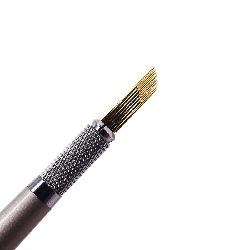 Permanent Makeup 3D Embroidery Needle Golden 2 Row 15 Pins For Eyebrow Tattoo Microblading Blade Fog |