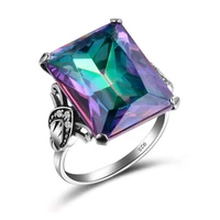 fashion classic rainbow colorful cubic square crystal ring for women ancient silver female rings jewelry hand accessories