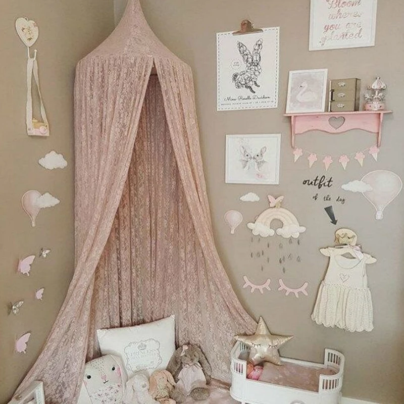 Lace Baby Bed Curtain Kids Mosquito Netting Home Bed Canopy Curtains Round Dome Crib Decor Net Elegant Baby Girl Room Decoration