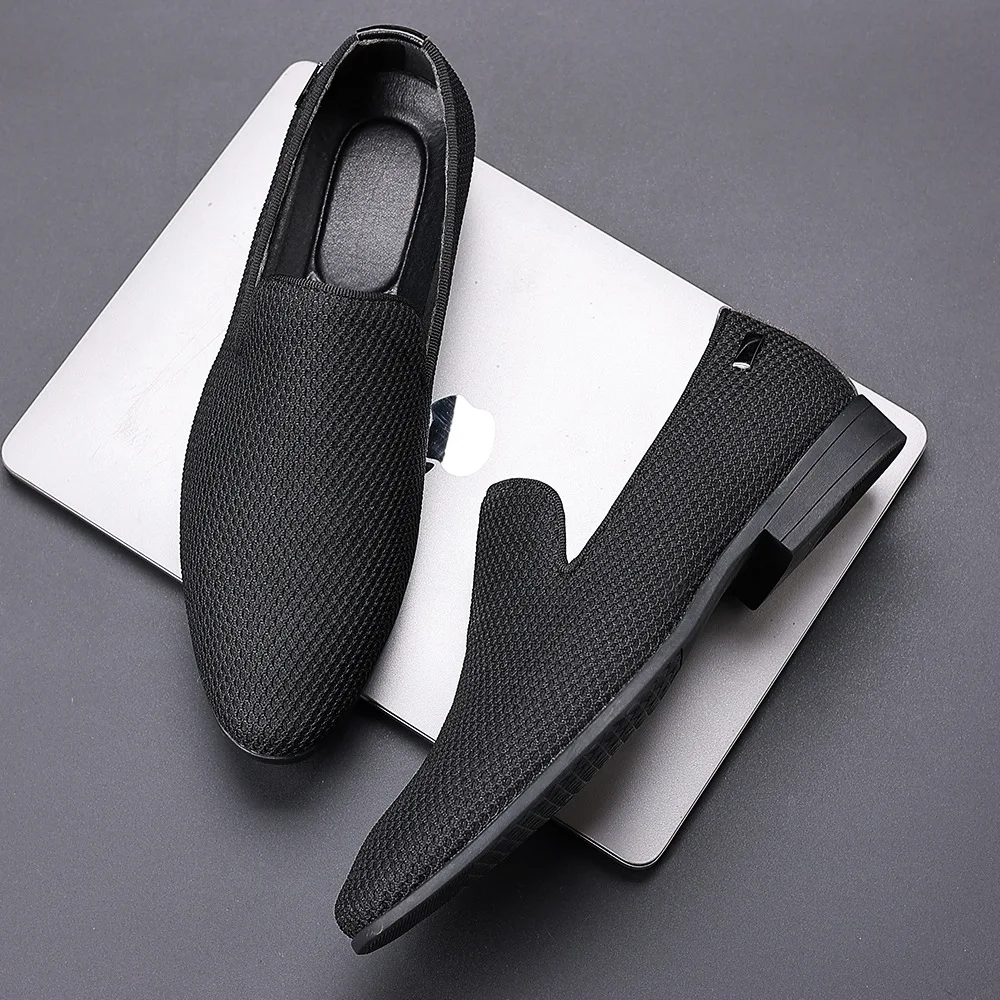 

Luxury Brand mesh fabric Shoes Fashion Men Business Dress Loafers Pointy Black Shoes Oxford Breathable Formal Wedding Shoes