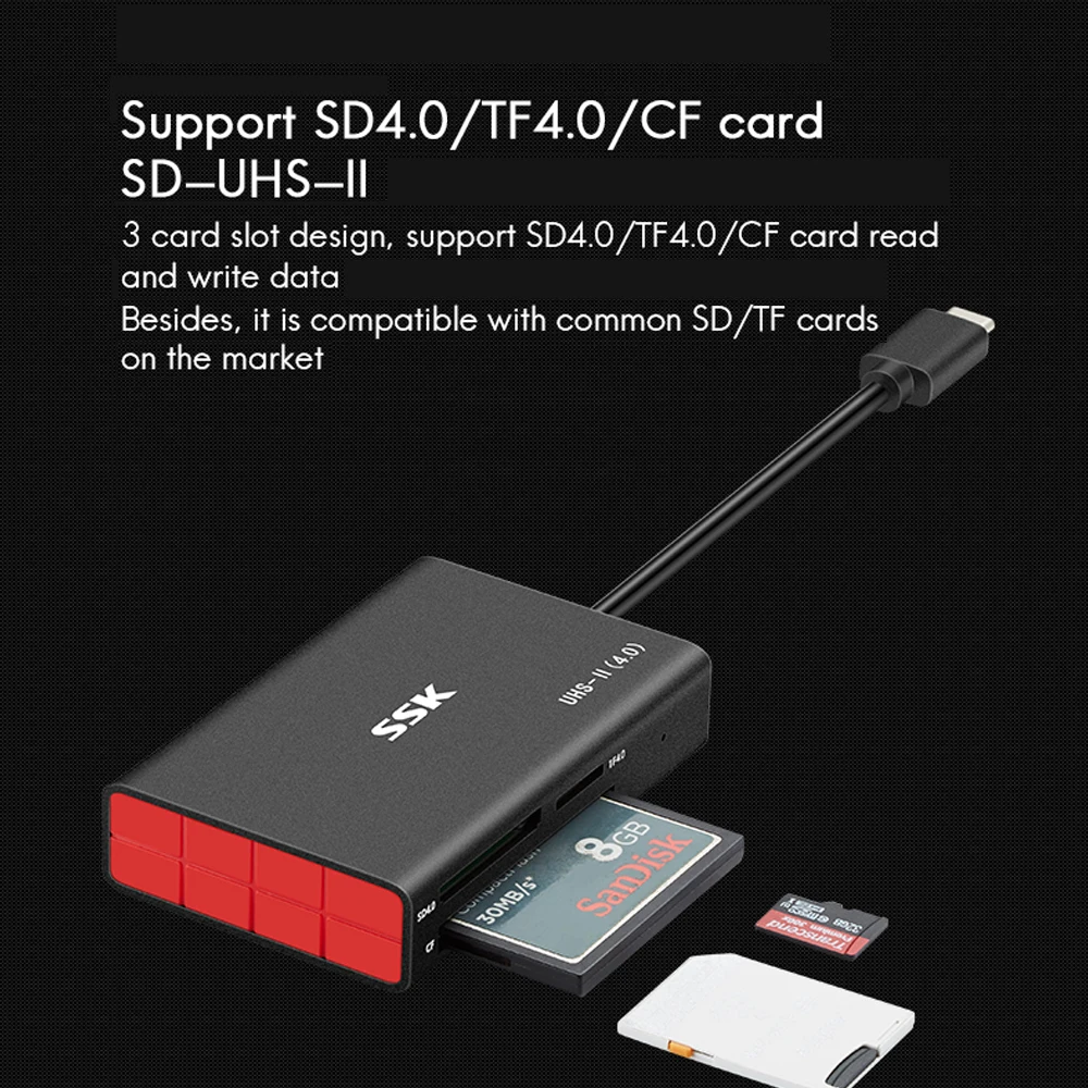 SSK Высокоскоростной USB 3 0 кардридер sd4.0 / tf4.0 cf type c Android мобильный телефон otg