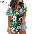 FORUDESIGNSхит продаж, женские свободные футболки с v-образным вырезом, гавайская тропическая короткая футболка с цветочным принтом, винтажные весенние пляжные футболки, Femme