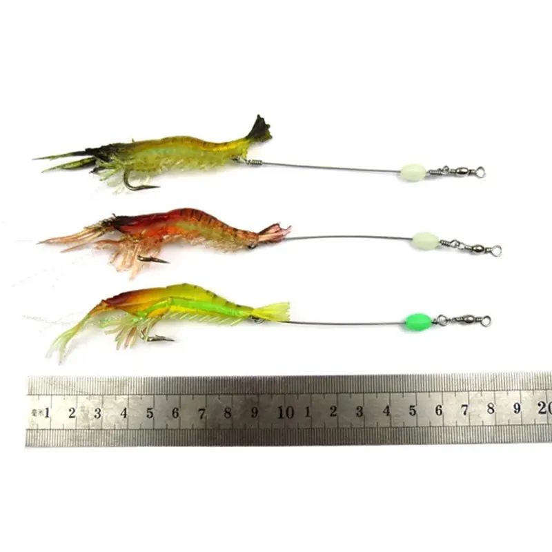3PCS 9.5cm 6g Realistic Artificial Soft Shrimp Lure Hook with Leader Cord Trace Luminous Predator Fishing Baits | Спорт и