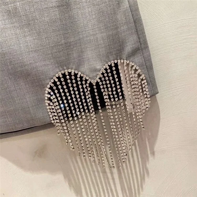 

109400 New Summer Brand Luxury Fashion Love Diamond Chain High Waisted Rhinestone Tassel Skirt Casual Versatile Skirt A2