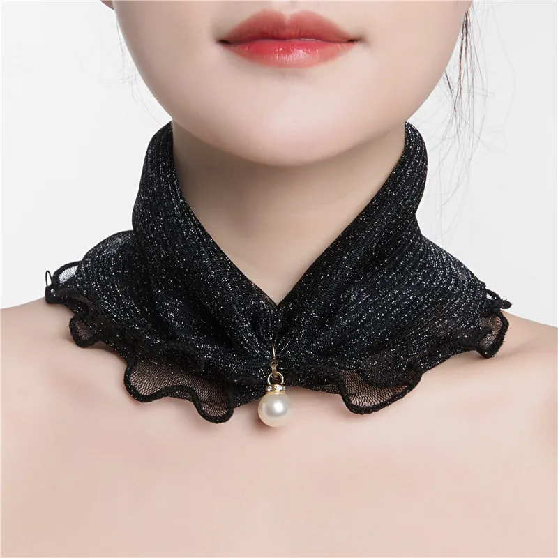 Слюнявчик женский весенний сетчатый хеджирующий с жемчугом защита шеи тонкий