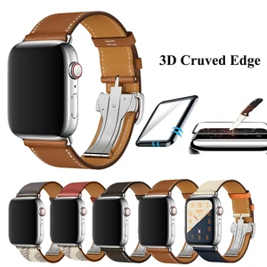 Ремешок для Apple Watch Band из натуральной кожи с одной пряжкой для Apple Watch 5 4 3 2 1, кожаный ремешок для iWatch 44 мм 40 мм