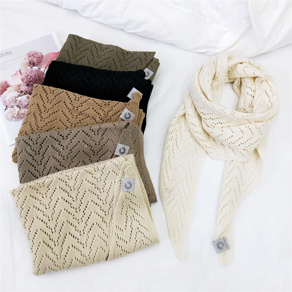 

Новинка, вязаный треугольный шарф из искусственного кашемира, Женская шаль с вырезами через плечо