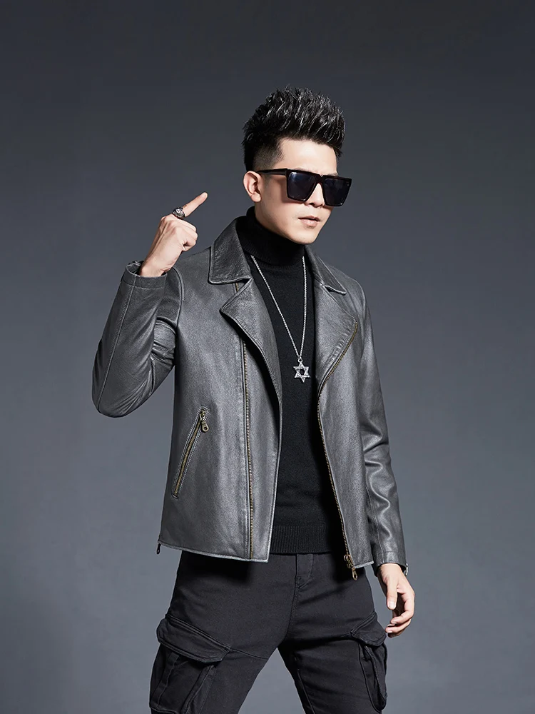 

Genuine Leather Jacket Men Cowhide Short 100% Real Cow Leather Coat Spring Autumn Vintage Motorcycle Jacket 2020 KD2229