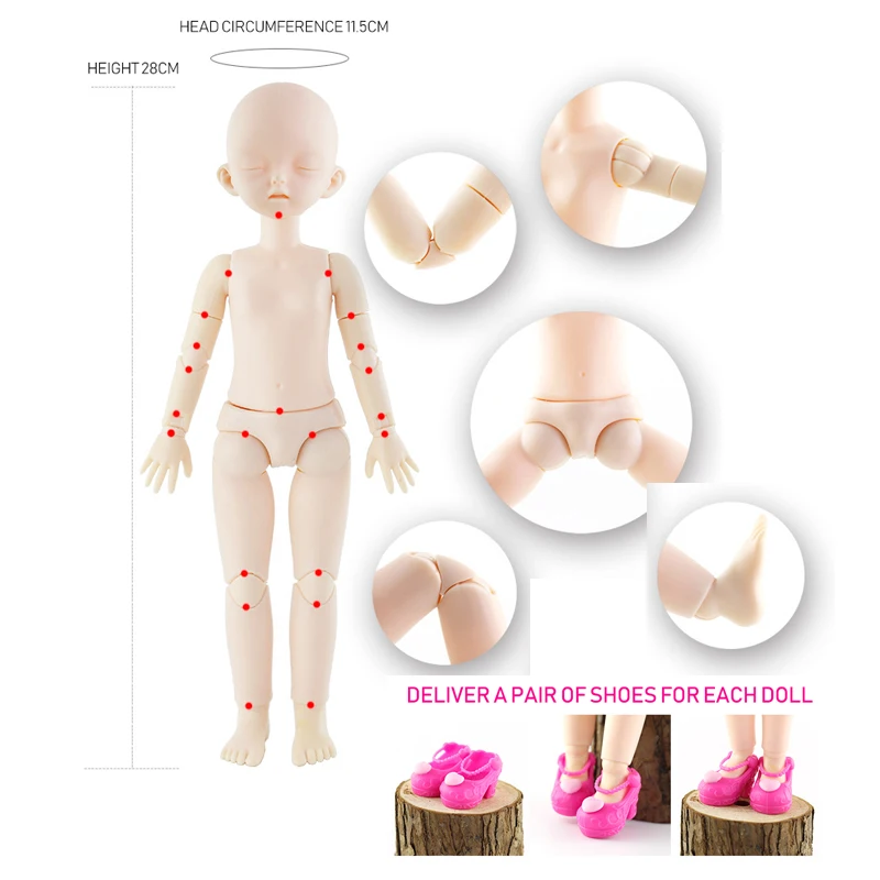 Новая кукла 28 см Bjd 1/6 22 шарнир спящий глаз обнаженные Детские куклы голова тело