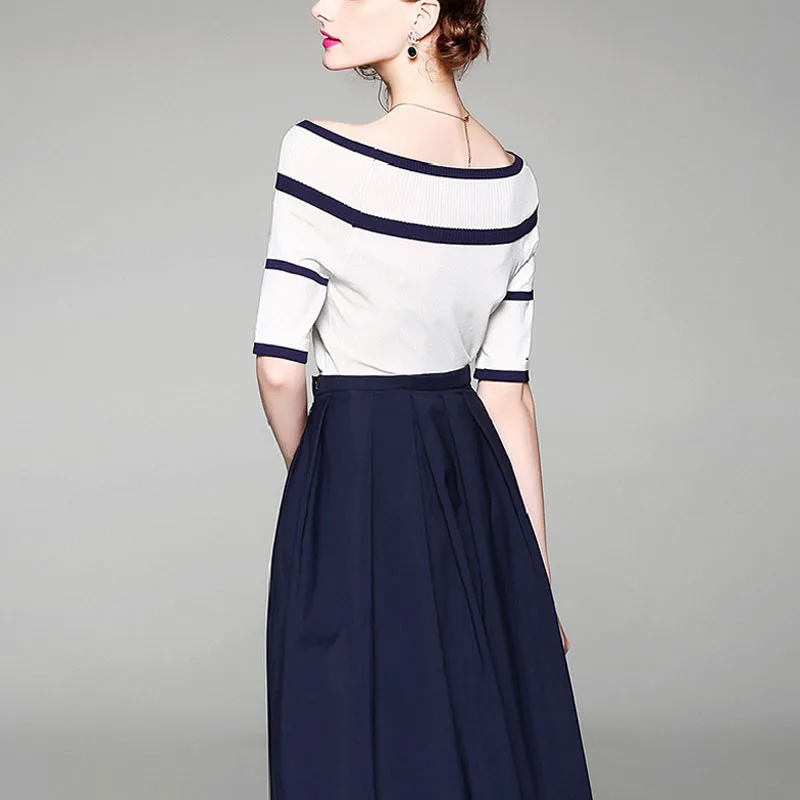 Zpqowv Spring Summer Women Short Sleeve Off Shoulder Knit Two Piece Dress Elegant Party Office Wear One | Женская одежда