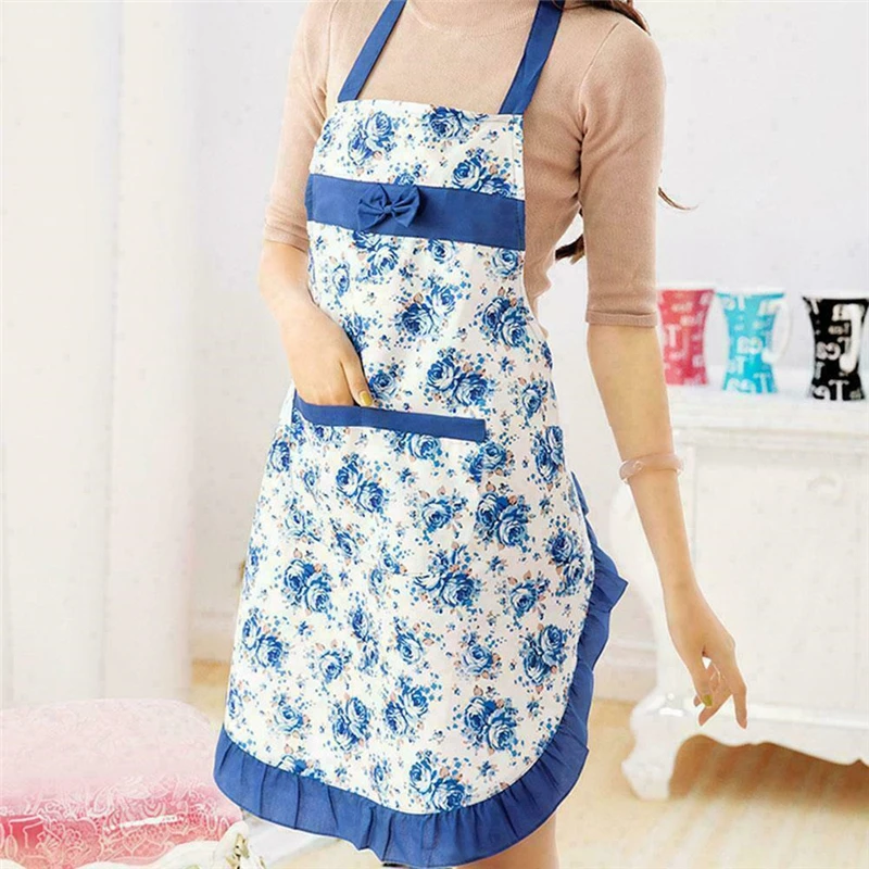 Фартук женский с бантом и цветочным узором для взрослых дома кулинарии выпечки