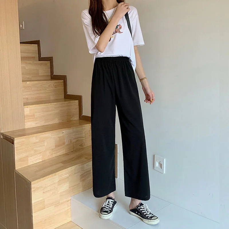 

Casual Pants Women Spring Butterfly Pattern High Waist Wide Leg Trousers Baggy Student Solid Hipster Streetwear Female Cozy Chic