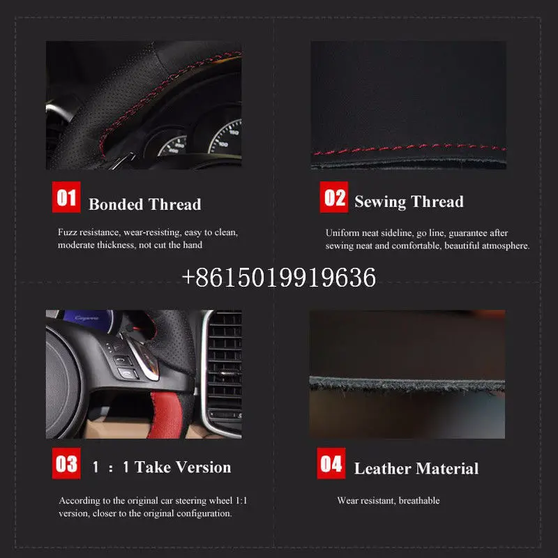 

Black Suede Leather Car Steering Wheel Hand-stitch on Wrap Cover For Audi Q5 Q7 A4 B7 B8 A6