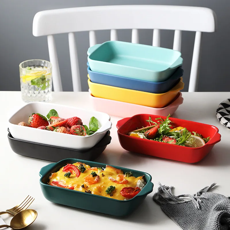 Тарелка для выпечки с двумя ушками прямоугольная керамическая тарелка сыра