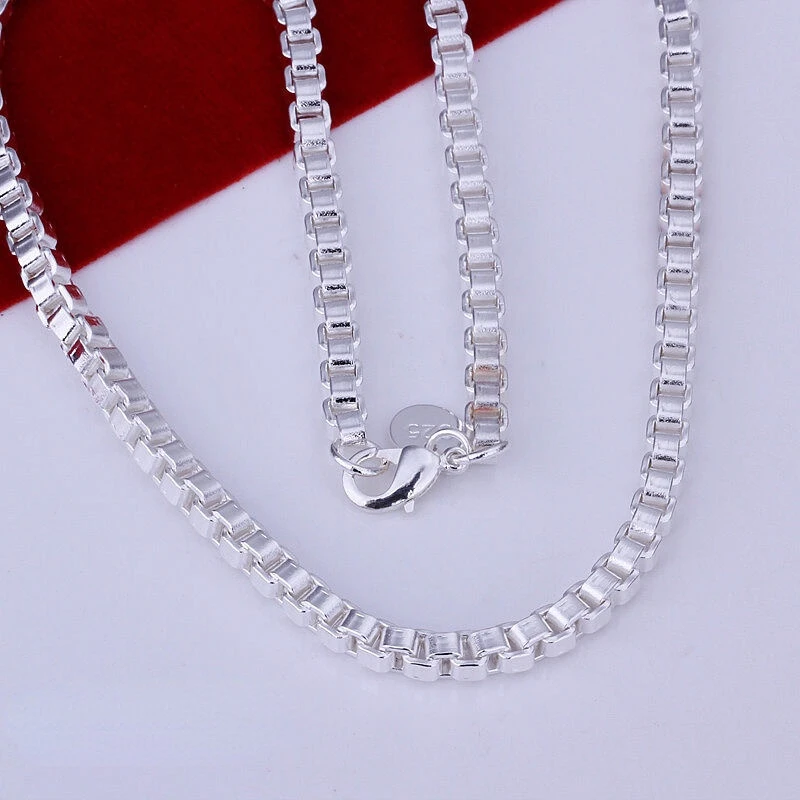 

Wholesale 925 Sterling Silver Cool Noble Men Boxes Chain Necklace 4MM 18inch