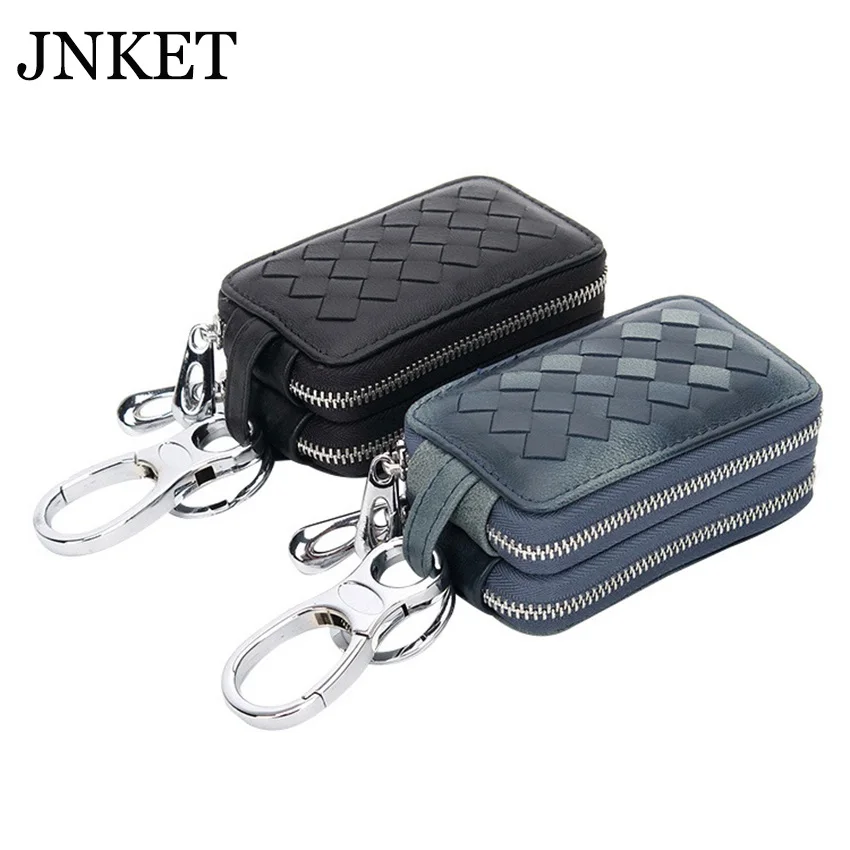 

JNKET новая сумка для ключей из овчины, чехол для ключей с двойной молнией, подвесной держатель для ключей
