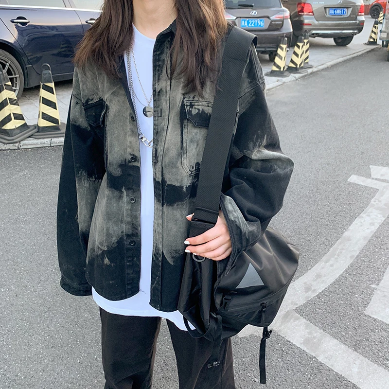 Куртка бомбер женская оверсайз уличная одежда из денима Джинсовая блузка с