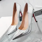 Туфли-лодочки женские на шпильке, лакированная кожа, заостренный носок, тонкий высокий каблук, серебристые, золотистые, свадебные, банкетные туфли, профессиональные, X0000, весна