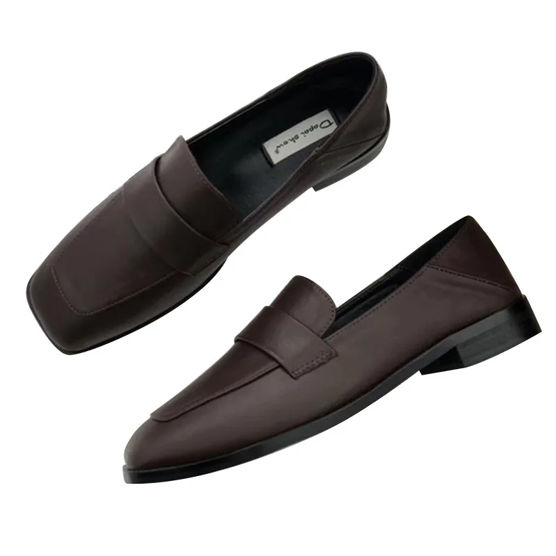 

Women Leather Shoes Basic Retro Style Solid Color Low Heel 2.5cm 35-39 College Students Shoes Waterproof Casual Shoes Soft Sole