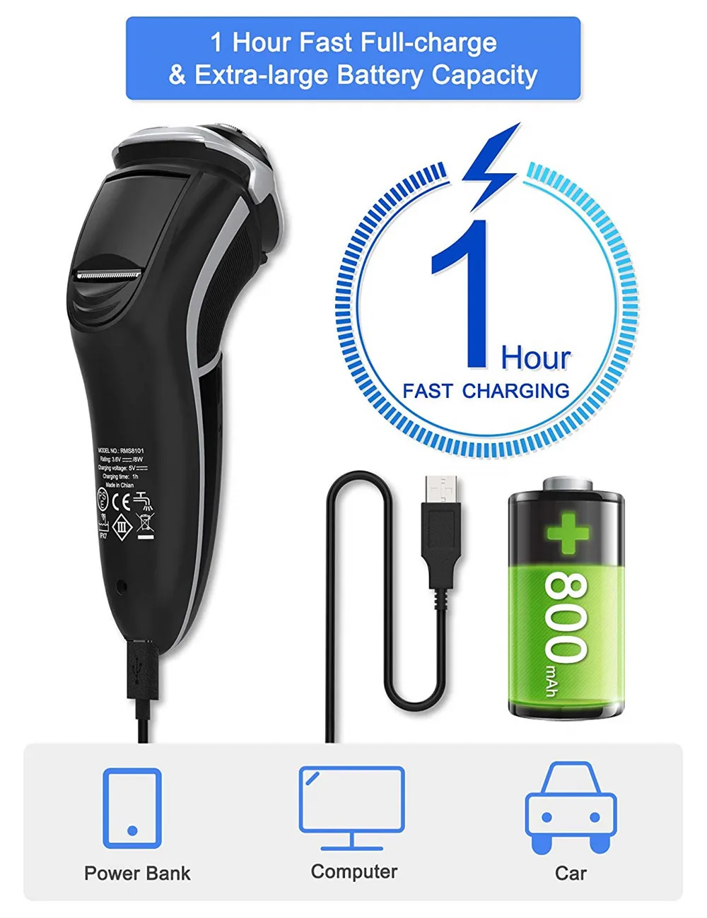 MAX-T RMS8101 электробритва уход за лицом моющийся USB кабель перезаряжаемый тройное лезвие 3D бритвы Электрический станок для бритья бороды