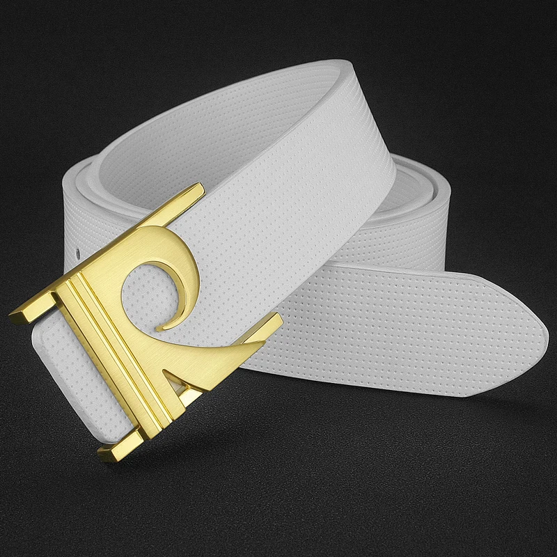 

Hot sale genuine leather designer belts men high quality R letter luxury brand Cowskin Waist Strap Black golden buckle Waistband