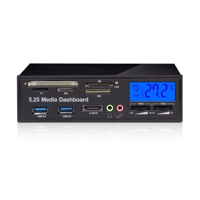

Multifunctional Media Panel 5.25 inch Computer Front Dashboard with SATA/eSATA, USB 2.0/USB 3.0, Microphone/Headphone o Port