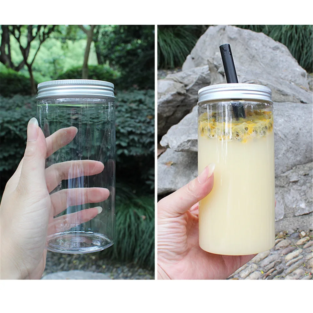 

500ML Innovative Food Grade Plastic Beverage Bottle Juice Cold Tea Bottle With Aluminum Cover Direct Drinking Water Bottles X 1