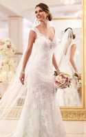 vestidos de noiva v neck a line lace wedding dresses applique backless off shoulder floor length bridal gowns yh117