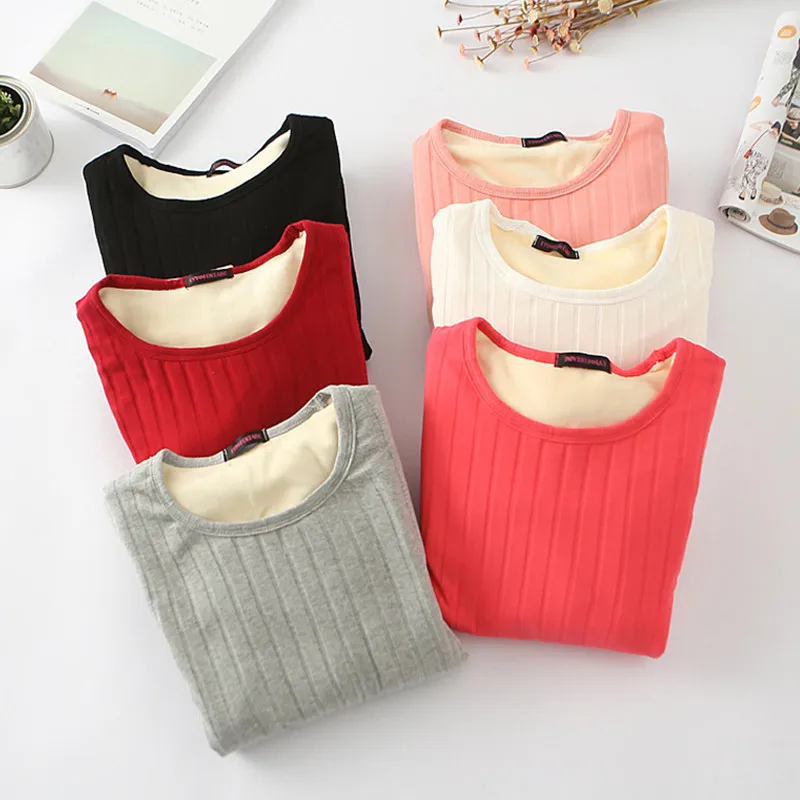 Высокое качество хлопок Зима Женская бархатная теплая футболка длинный рукав