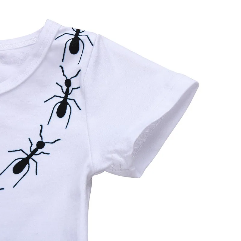 Летняя одежда для маленьких мальчиков хлопковая Футболка с принтом муравьев +