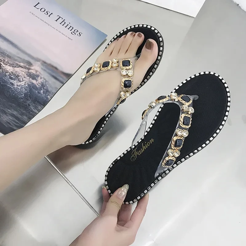 

Women's Casual Slippers Summer Korean Style Rhinestone Outdoor Beach Flip Flops Slippers Sandals