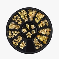 1 box gold ocean theme metal studs sea starfish shell turtle slice flakes 3d nail art decoration in wheel diy uv manicure tools