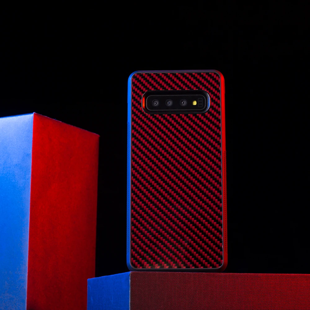 Чехол для Samsung Galaxy S10 Plus задняя крышка из настоящего Красного углеродного волокна