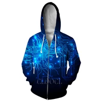cloocl newest zipper hoodie funny electronic chip men women 3d print fashion unisex casual harajuku all match streetwear tops