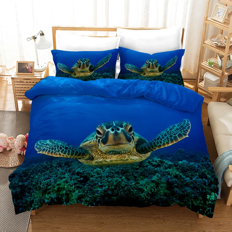 

Комплект постельного белья с 3d-рисунком морской черепахи, роскошное постельное белье с наволочкой, двуспальный комплект постельного белья ...