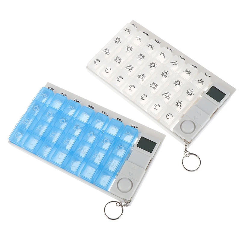 

7 Days Pill Box Medicine Pill Case Organizer LED Timer Reminder 28 Grids Weekly Tablets Storage Pill Dispenser Alarm Clock Hot