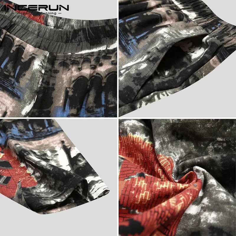 

2021 Men Harem Pants Ethnic Style Printed Cotton Elastic Waist Pantalon Vintage Joggers Baggy Streetwear Casual Trousers INCERUN