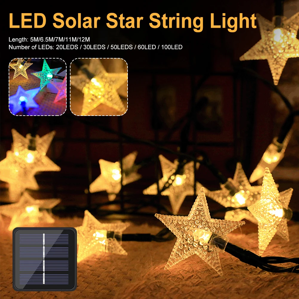 

LED Solar Star String Lights Xmas Waterproof Fairy Lights with 8 Mode Outdoor Lights String for Garden Lawn Christmas Decoration